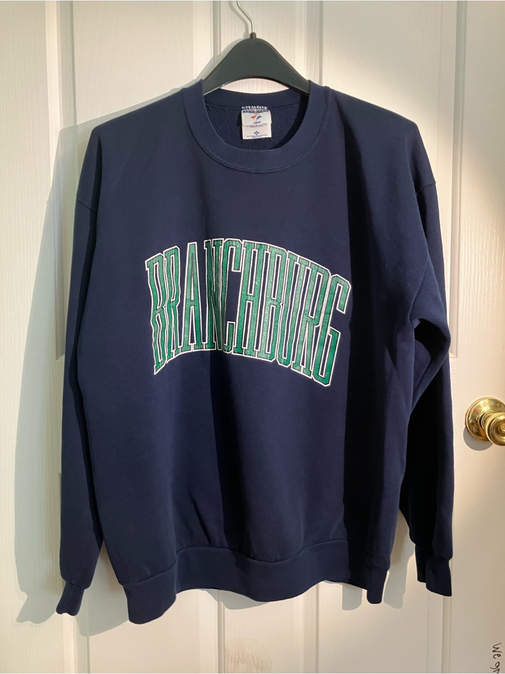 Jerzees Navy Crewneck Sweatshirt with Green and White 'Branchburg' Graphic
